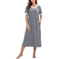 thumbnail image 1 of PinkBeautiM Womens Nightgown Long Loungewear V Neck Lounge Dress Short Sleeve Sleepshirt Full Length Soft Sleepwear with Pockets, 1 of 5