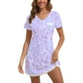 thumbnail image 1 of PinkBeautiM Womens Nightgown Printed Nightshirt Lace Trim Pajamas Dress with Pocket, 1 of 5