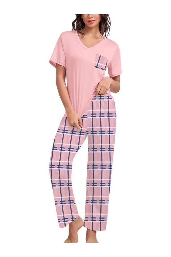 Women's Pajama Sets 2 Piece Short Sleeve Shirts and Long Pants Pjs Sleepwear