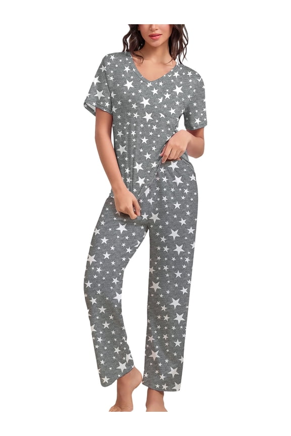 Women's Pajama Sets 2 Piece Short Sleeve Shirts and Long Pants Pjs Sleepwear