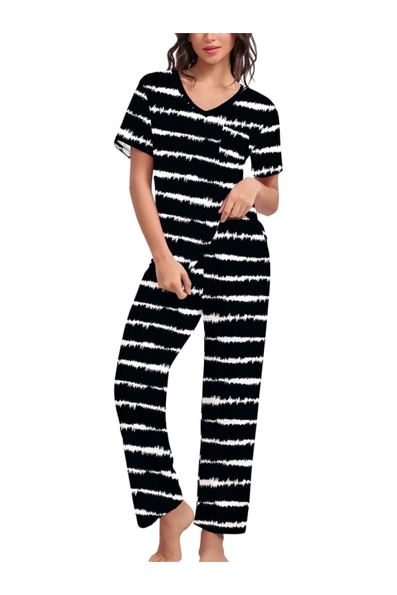 Women's Pajama Sets 2 Piece Short Sleeve Shirts and Long Pants Pjs Sleepwear