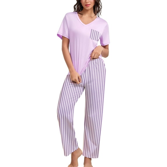 PinkBeautiM Women's Pajama Sets 2 Piece Short Sleeve Shirts and Long Pants Pjs Sleepwear