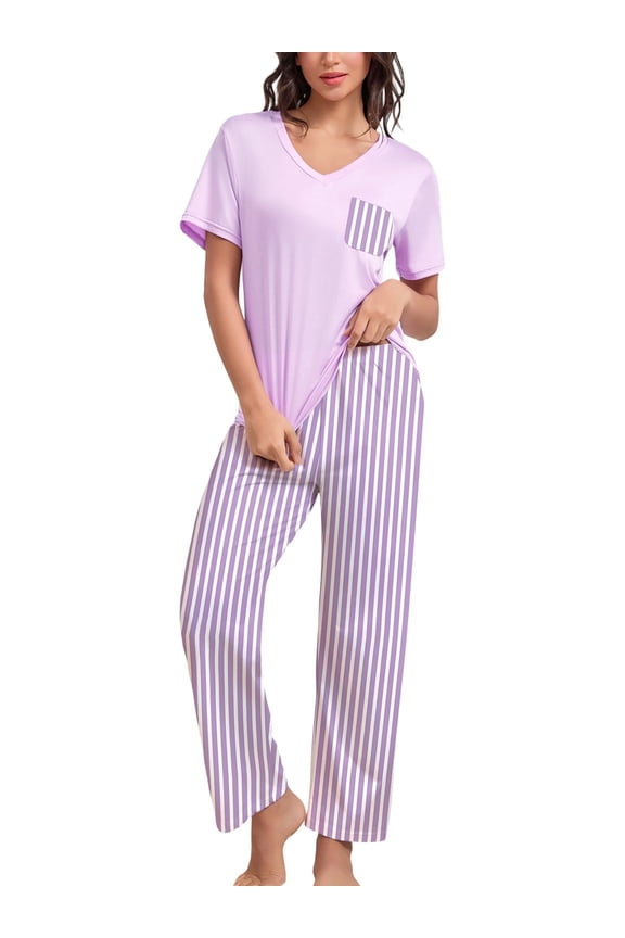 Women's Pajama Sets 2 Piece Short Sleeve Shirts and Long Pants Pjs Sleepwear