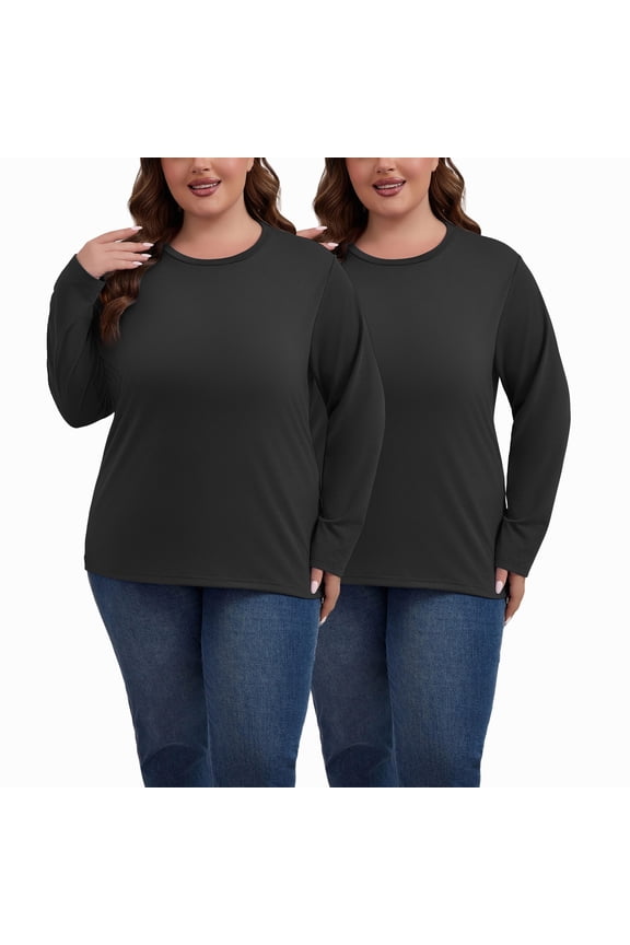 Womens Plus Size Tops Long Sleeve Shirts Crew Neck Casual Soft Blouse3 Pack
