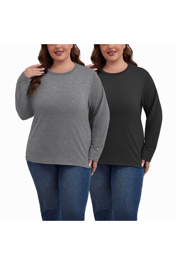 Womens Plus Size Tops Long Sleeve Shirts Crew Neck Casual Soft Blouse3 Pack
