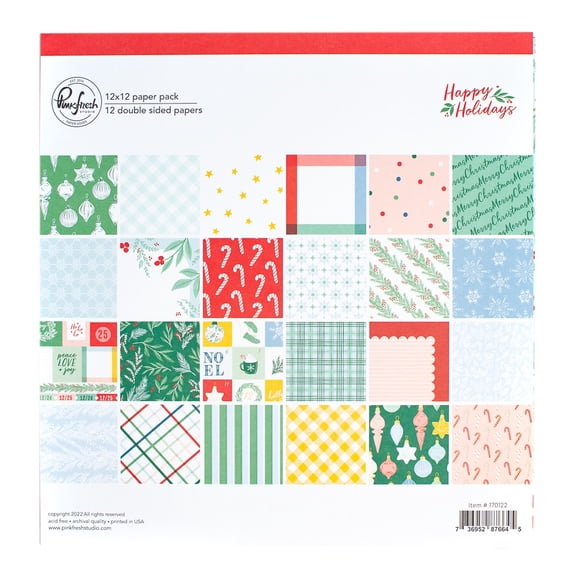 PinkFresh Studio Double-Sided Paper Pack 12"X12" 12/Pkg-Happy Holidays, 12 Designs/1 Each