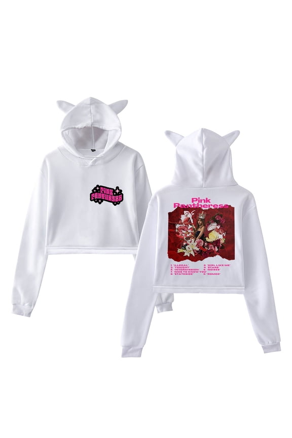 PinkPantheress Fancy That Girl's Cute Cat Ear Cropped Pullover Hoodie Hooded Sweatshirt