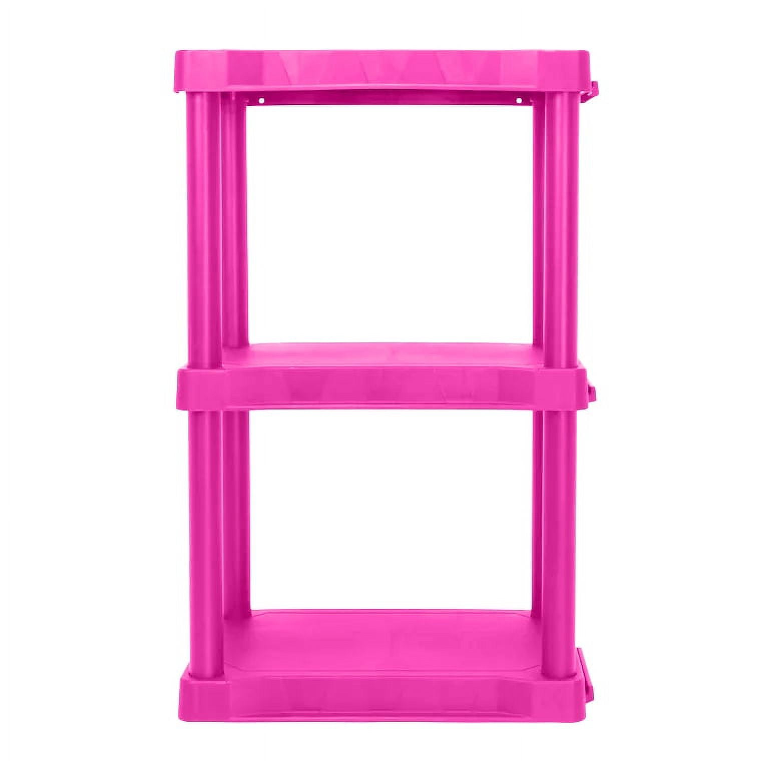 PinkPower 3Tier Plastic Garage Shelves, 12"D x 20.07"W x 32"H, 50lb