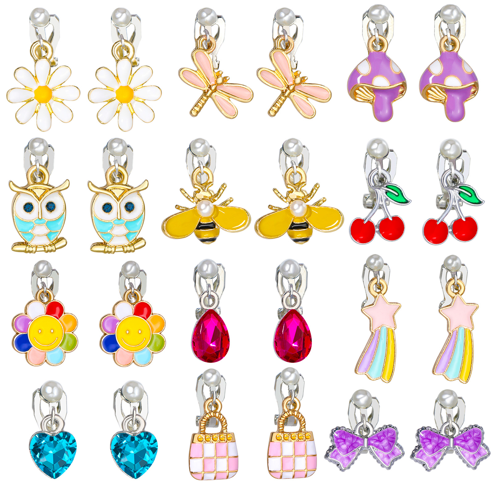 PinkSheep 12 Pairs Clip On Earrings for Girls, Kids Unicorn Flower Star Dangle Earrings Set Jewelries for Child - image 1 of 8