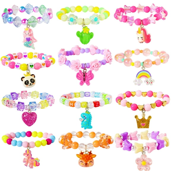 PinkSheep 12Pcs Bracelets Set for Girls, Unicorn Friendship Flower Heart Bracelets Jewelry for Kids Teens