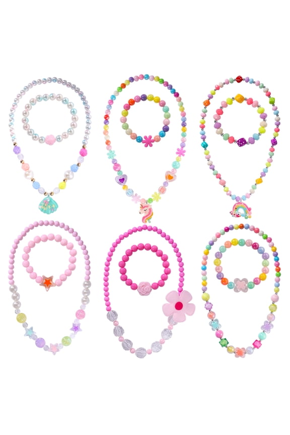 12Pcs Jewelry Set, Unicorn Rainbow Pendant Necklace Beads Bracelet Jewelries for Dress up