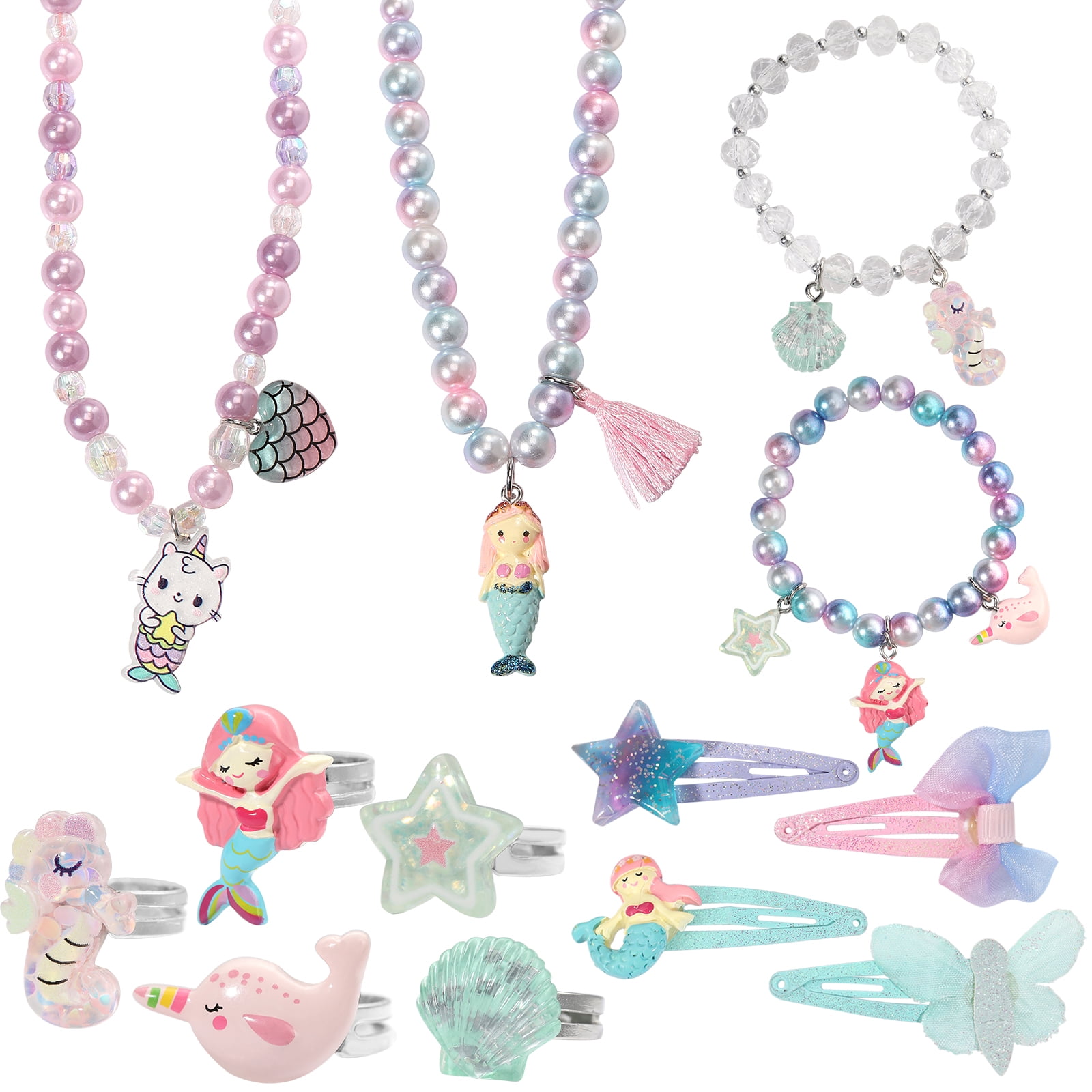 MTGOCHA Mermaid Jewelry Set Mermaid Purse for Little Girls, Kids Play  Jewelry for Girls Coin Purse Little Mermaid Necklace Bracelet Earrings Ring