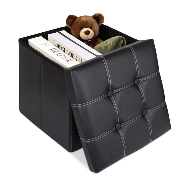 PinkSheep 15" Folding Storage Ottoman Cube Footstool Ottoman Bench with Storage, Faux Leather