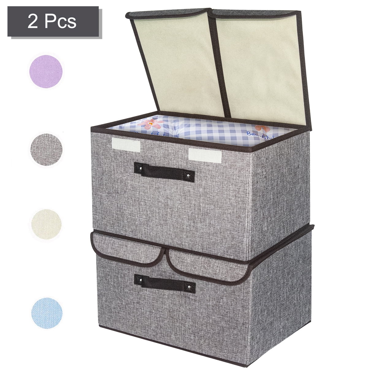 PinkSheep 2 Pack Collapsible Cube Storage Bins with Lids, Fabric