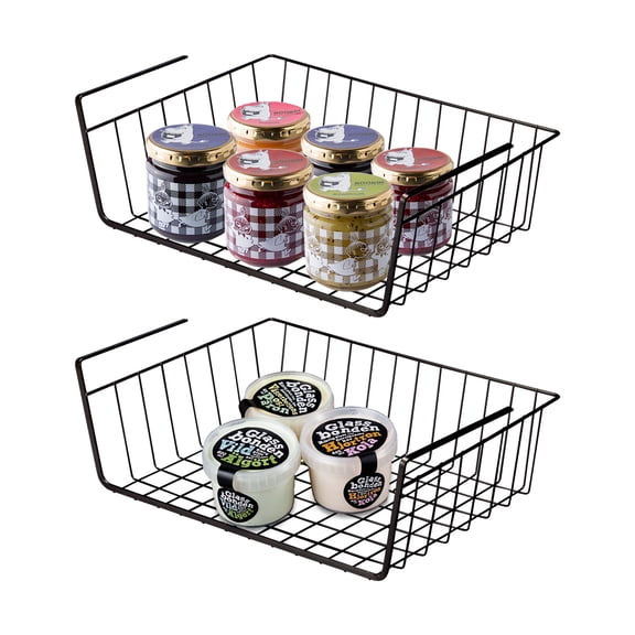 PinkSheep Under Shelf Basket, Cabinet Storage Hanging Baskets Organizer Wire Rack Shelves for Kitchen Pantry, 2 Pack