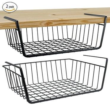 PinkSheep 2 Pack Under Shelf Basket, Cabinet Storage Hanging Baskets Organizer Wire Rack Shelves for Kitchen Pantry, Black