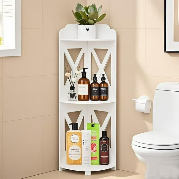 PinkSheep Corner Shelf Stand, 3 Tier Freestanding Bathroom Counter Storage Shelves Shower Rack for Small Space, White