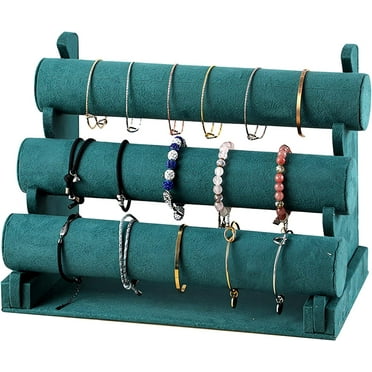 PinkSheep 3 Tier Jewelry Organizer Stand, Velvet Bangle Bracelets Necklace Holder Stand for Display Green