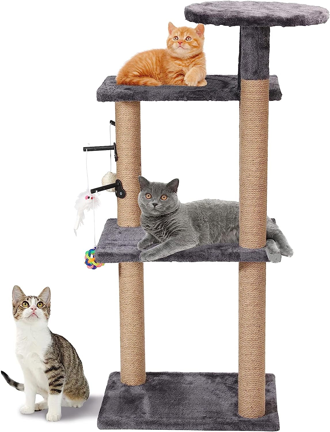 PinkSheep 4 Tier Cat Tree Tower Scratching Post Climber with Sisal Toys