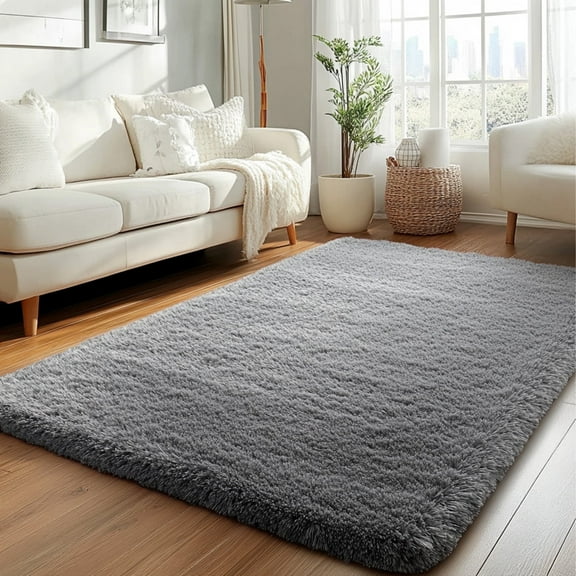 PinkSheep 4' x 5' Fluffy Area Rugs Shaggy Fur Washable Rug Plush Carpet Floor Mat for Indoor Living Room Bedroom Gray
