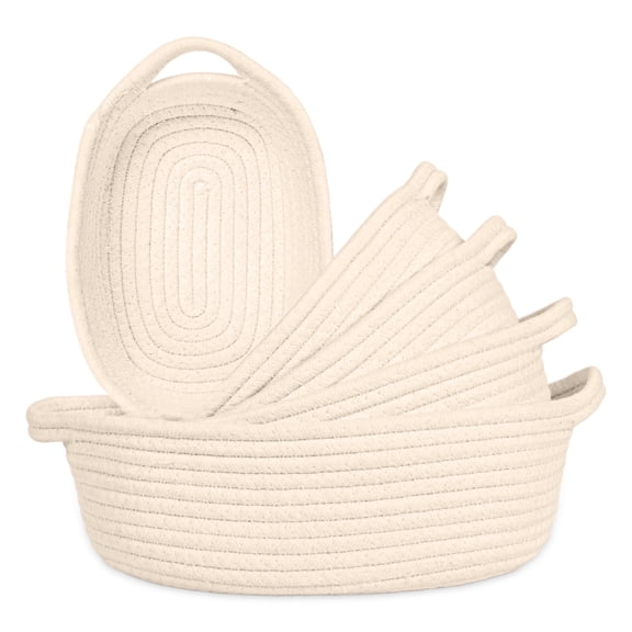 PinkSheep 5 Pack Storage Baskets with Handles, Small Gifts Baskets Cotton Rope Woven Basket for Organizing, Beige
