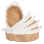 PinkSheep 5 Pack Storage Baskets with Handles, Small Gifts Baskets Cotton Rope Woven Basket for Organizing, Khaki