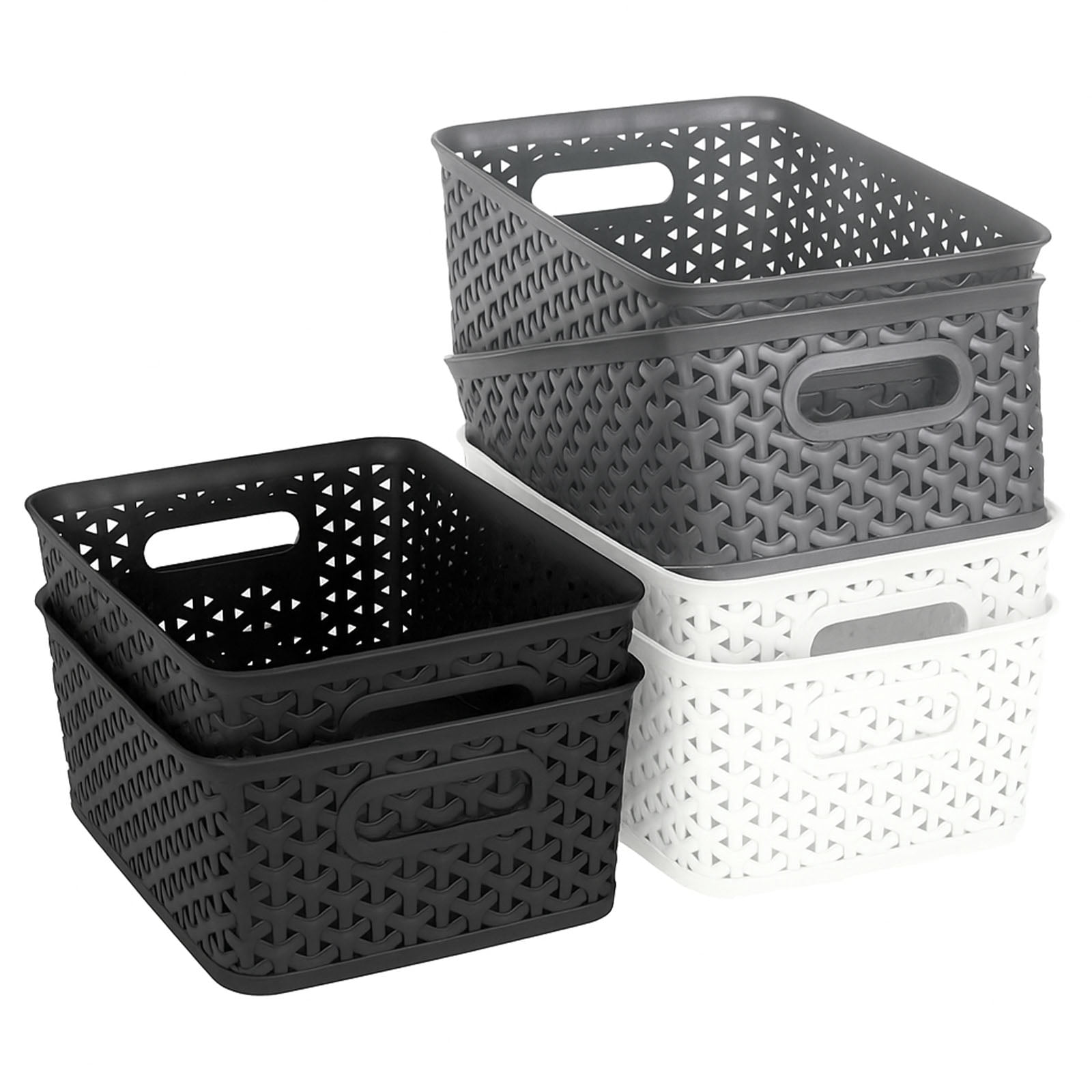 PinkSheep 6 Pack Plastic Storage Baskets Small Organizer Basket Bins Black & White & Gray