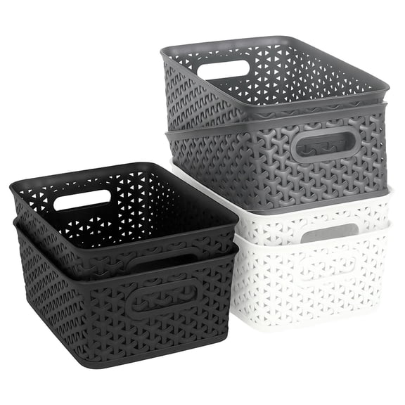 PinkSheep 6 Pack Plastic Storage Baskets Small Organizer Basket Bins Black & White & Gray