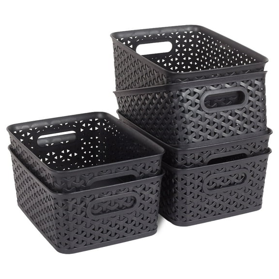 PinkSheep 6 Pack Plastic Storage Baskets Small Organizer Basket Bins Black