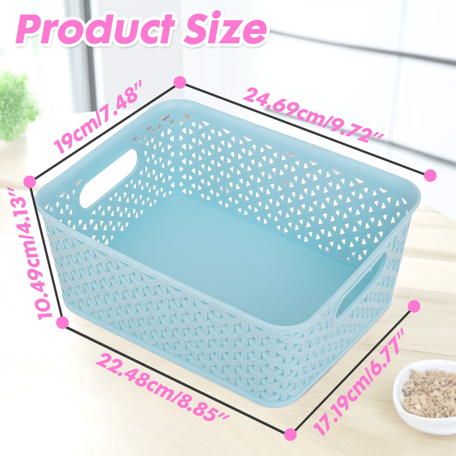 PinkSheep 6 Pack Plastic Storage Baskets Small Organizer Basket Bins Blue