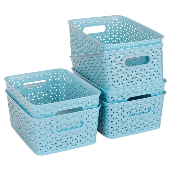PinkSheep 6 Pack Plastic Storage Baskets Small Organizer Basket Bins Blue