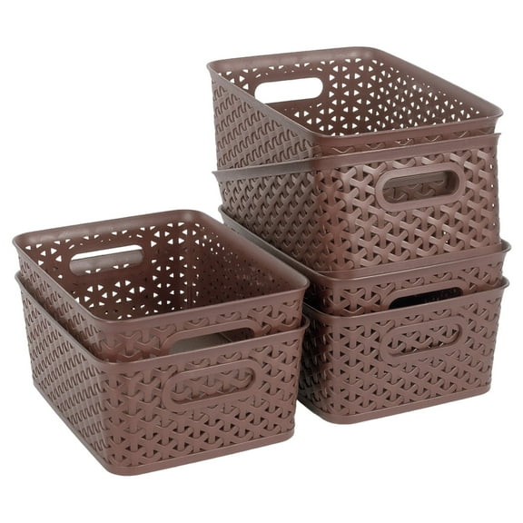 PinkSheep 6 Pack Plastic Storage Baskets Small Organizer Basket Bins Brown