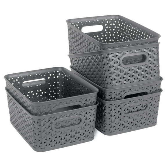 PinkSheep 6 Pack Plastic Storage Baskets Small Organizer Basket Bins Gray