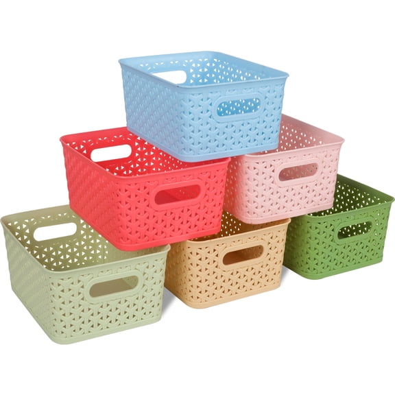 PinkSheep 6 Pack Plastic Storage Baskets Small Organizer Basket Bins Multicolor
