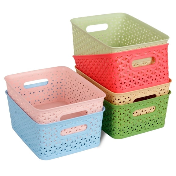 PinkSheep 6 Pack Plastic Storage Baskets Small Organizer Basket Bins Multicolor