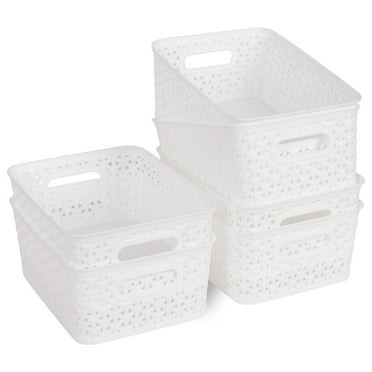 PinkSheep 6 Pack Plastic Storage Baskets Small Organizer Basket Bins White