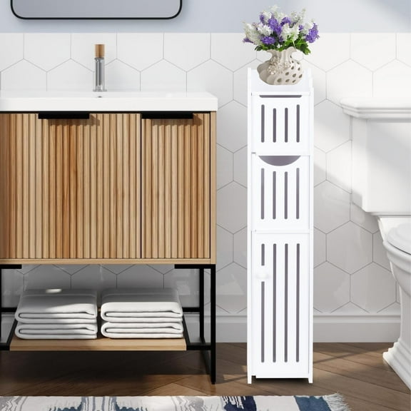 PinkSheep Toilet Paper Holder Stand, Small Bathroom Storage Cabinet with Doors and Shelves Organizer for Small Spaces