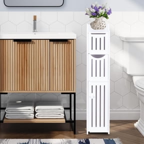 PinkSheep Toilet Paper Holder Stand, Small Bathroom Storage Cabinet with Doors and Shelves Organizer for Small Spaces