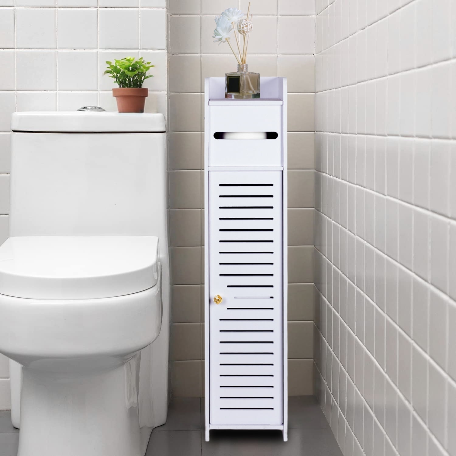 PinkSheep Bathroom Storage Cabinet with Doors and Shelves, Freestanding Toilet Paper Holders Stand Storage Cabinet Organizer Shelf for Small Spaces, White