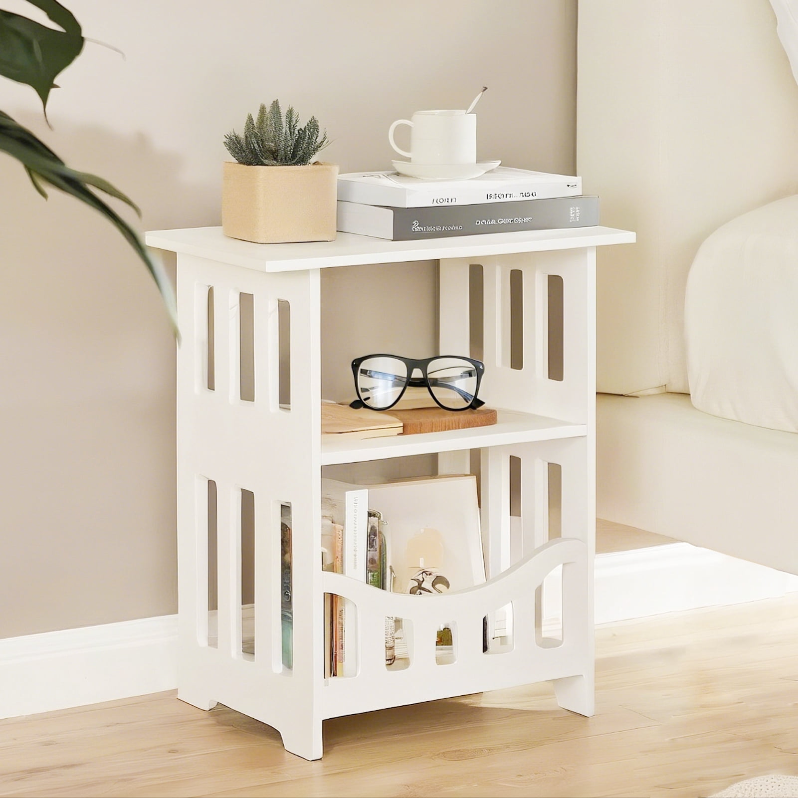 PinkSheep Bedside Table Small Nightstand End Table Accent Table Organizer with Storage for Bedroom Living Room White