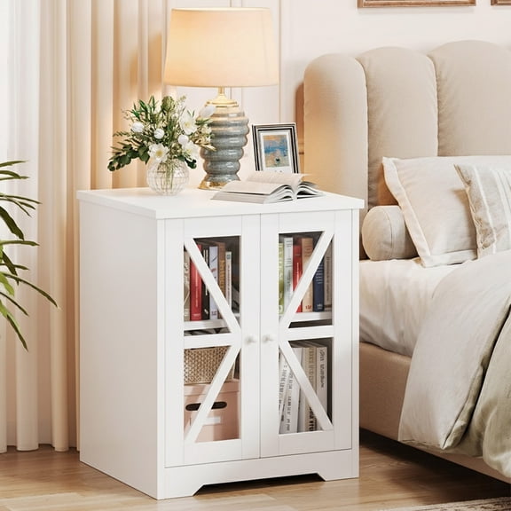 PinkSheep Bedside Table Nightstand End Table Accent Table with Storage for Bedroom Living Room, White