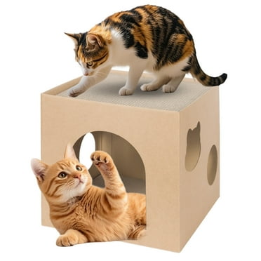 PinkSheep Cat Scratcher Cardboard House, Corrugated Cat Scratch Pad with Catnip for Indoor Cats
