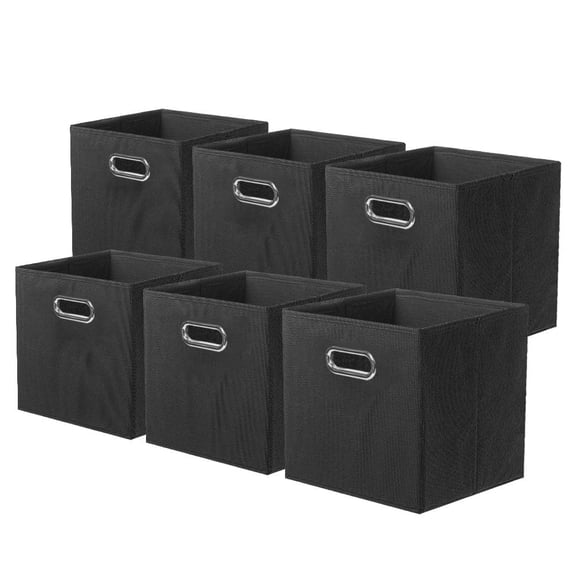 PinkSheep Collapsible Fabric Cube Storage Bins, 11" Storage Cubes Basket Organizer Bins with Handles for Closet, Black, 6 Pack