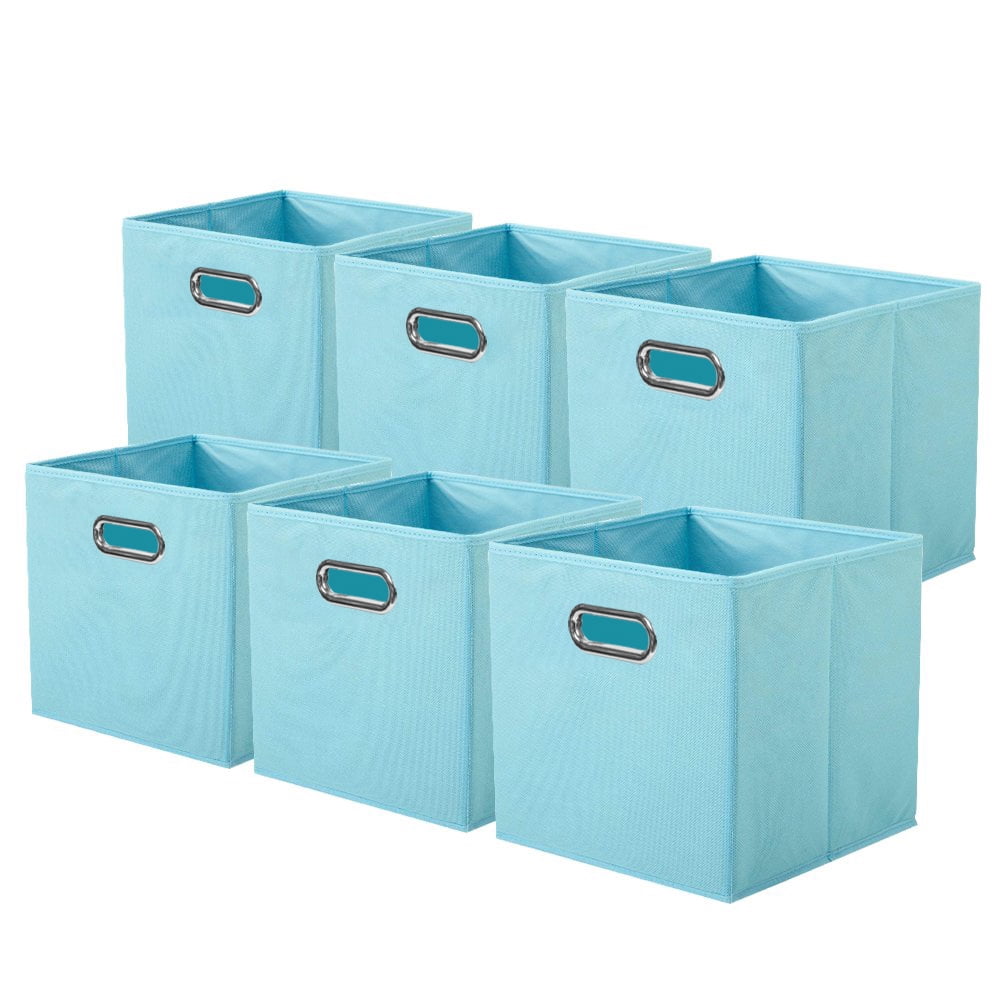 PinkSheep Collapsible Fabric Cube Storage Bins, 11" Storage Cubes Basket Organizer Bins with Handles for Closet, Blue, 6 Pack
