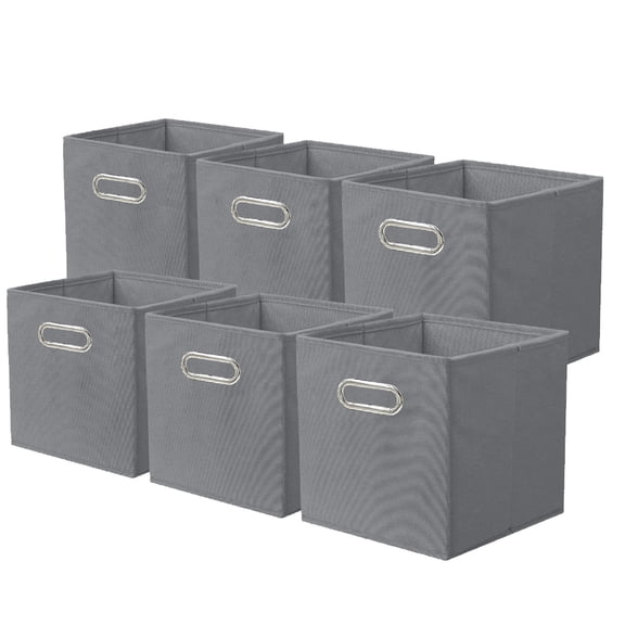 PinkSheep Collapsible Fabric Cube Storage Bins, 11" Storage Cubes Basket Organizer Bins with Handles for Closet, Gray, 6 Pack