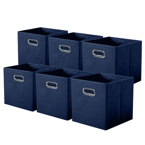 PinkSheep Collapsible Fabric Cube Storage Bins, 11" Storage Cubes Basket Organizer Bins with Handles for Closet, Navy Blue, 6 Pack
