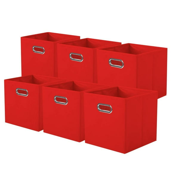 PinkSheep Collapsible Fabric Cube Storage Bins, 11" Storage Cubes Basket Organizer Bins with Handles for Closet, Red, 6 Pack
