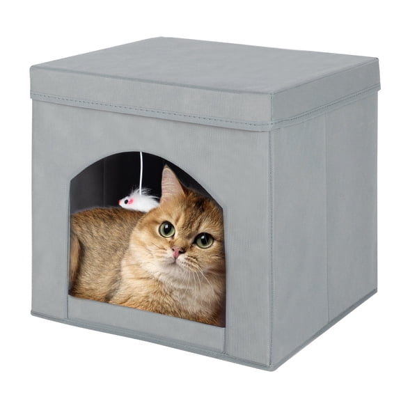PinkSheep Collapsible Fabric Cat House Cat Bed Cave Cat Cube Condo for Indoor Cats Gray