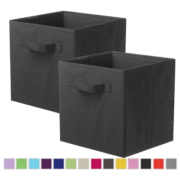 PinkSheep Collapsible Fabric Cube Storage Bins, 11" Cube Organizer Basket Bin, 2 Pack, Black