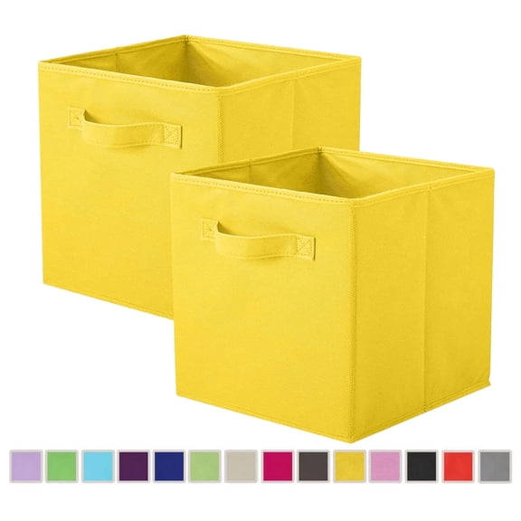 PinkSheep Collapsible Fabric Cube Storage Bins, 11" Cube Organizer Basket Bin, 2 Pack, Yellow